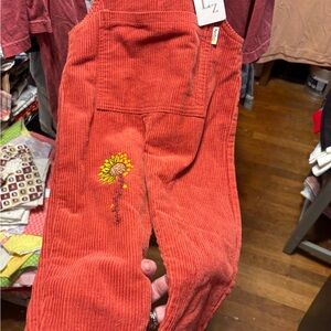 Sunflower Embroidered Corduroy Overalls for Kids